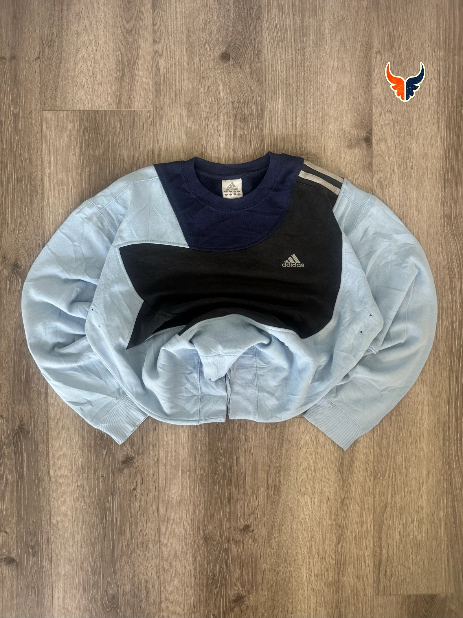 Adidas Vintage Colorblock Sweatshirt Crewneck Blue Black Y2K 90s Streetwear Retro M